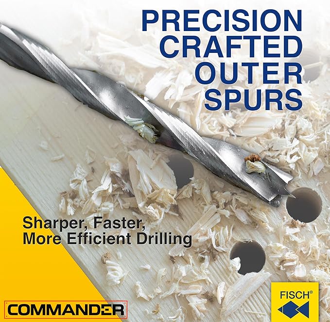 Fisch Brad Point Drill Bits (9mm x 125mm) - Premium Drill Bits for Soft, Hard, Veneered and Laminated Wood, MDF and Acrylic Glass - Beveled Edge for Fast, Easy Cutting - FSF-004073 - Made in Austria