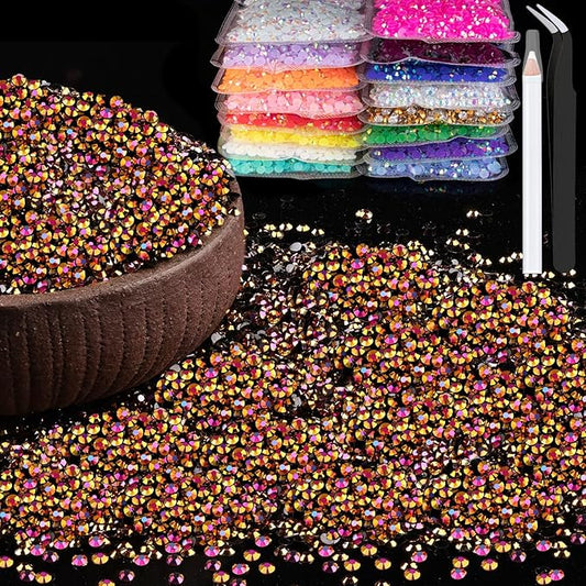 15000pcs 2mm Resin Rhinestones Bulk, Gold Rose AB Flatback Round Jelly Rhinestones Non Hotfix Crystal Gems Large Quantity Wholesale for DIY Crafts Clothes Bottles Face Makeup Manicure