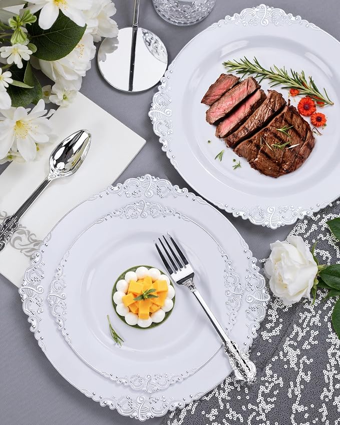 Nervure 100Pcs 7.5'' Silver Plastic Plates, Disposable Plates - Image 5
