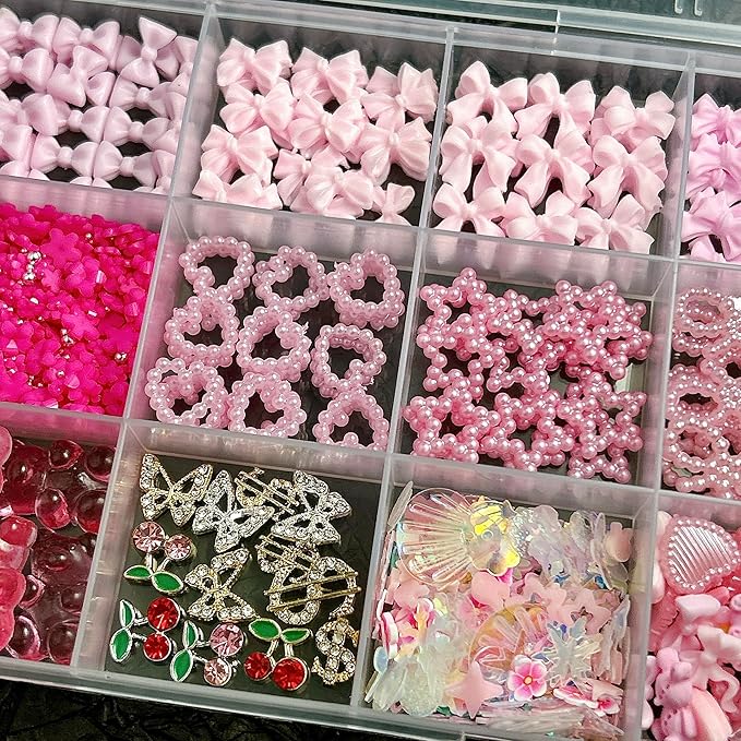 Gummy Candy Bear Nail Charms, Cute Pink Flower Bow 3D Nail Charms for Nails Design, Alloy Cherry Butterfly Dollar Nail Art for Women Manicure DIY Crafts