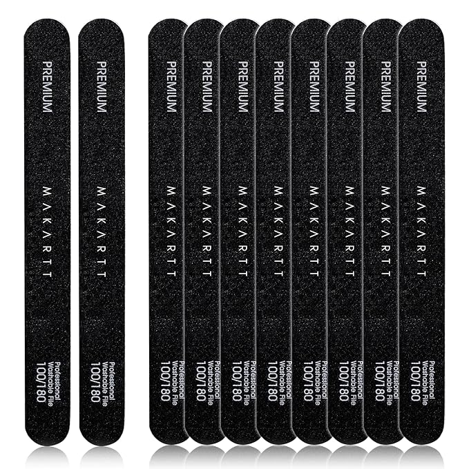 Makartt Nail File 100 180 Grit Emery Boards for Nails 10pcs Black Nail Files Professional Washable Doubled Sides Nail File Kit for Natural Acrylic Nails Coarse for DIY Salon Use