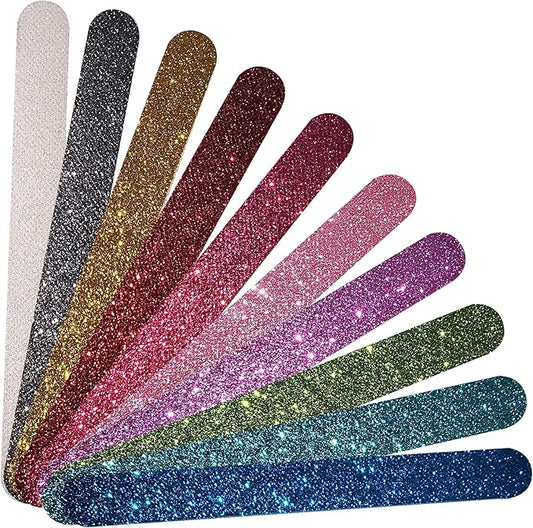Glitter Colorful Nail File Strips - Manicure and Pedicure Nail Buffers - Double Sided Filers for Shaping and Smoothing Toenails and Fingernails (Regular, 10)