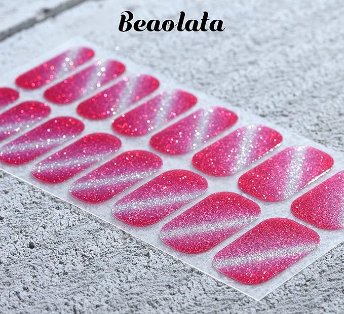 Nail Polish Strips, 32PCS Salon Quality Wraps, Long Lasting Gel Nail Stickers for Women Easy Apply& Remove (Pink Dazzles)
