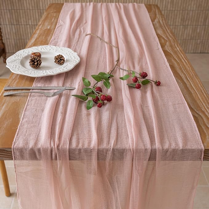 3Pcs Dusty Pink Cheesecloth Table Runner 120 Inches - Image 4