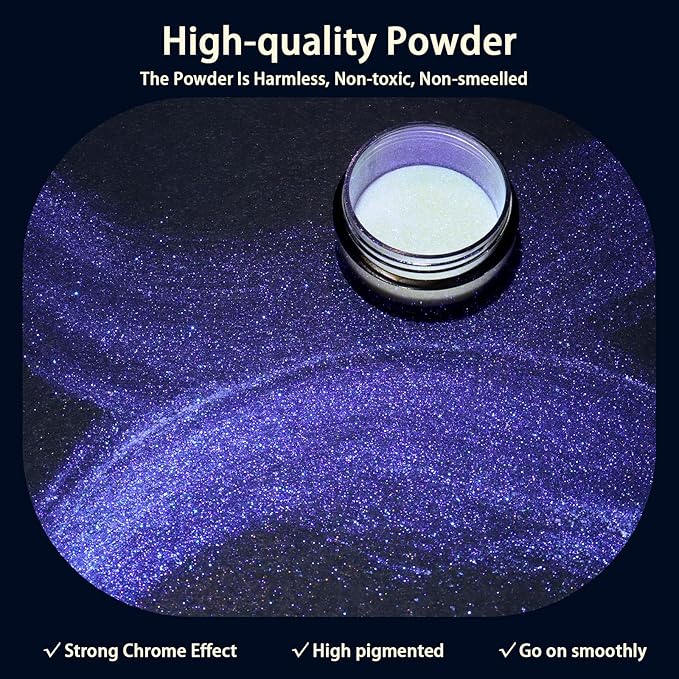 Allstarry Unicorn Chrome Nail Powder, Aurora Mermaid Iridescent White Pearl Nail Chrome Powder Pigment Glitter Fairy Dust for Nail Art, Manicure, Gel Nail Polish - Blue Moon