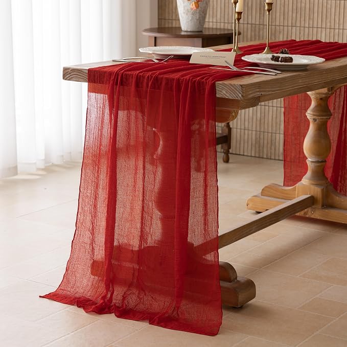 10Pcs Red Cheesecloth Table Runner 120 Inches - Image 3