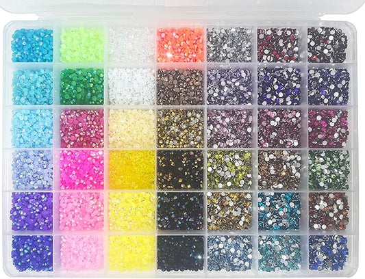 20000Pcs Nail Art Rhinestones, BetterJonny 42 Colors 3mm Round Nail Flatback Rainbow Gems Set AB Glitter Flat-Bottomed Rhinestone for Crafts Decoration and Jewelry Making
