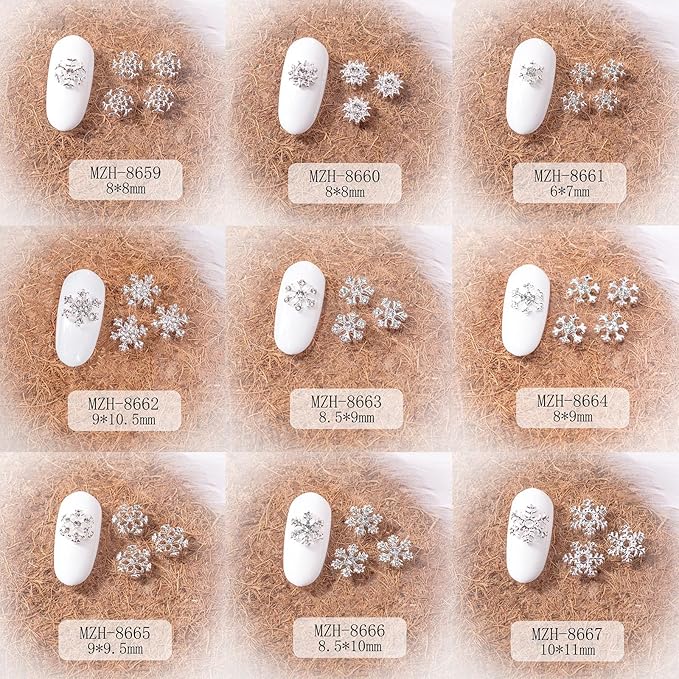 Christmas Nail Charms 20pcs Silver Snowflake Nail Art Charms with Diamond Design Winter Nail Jewelry Supplies Xmas Snowflakes Nail Decoration for Women Girls DIY Manicure Decorative Accessories