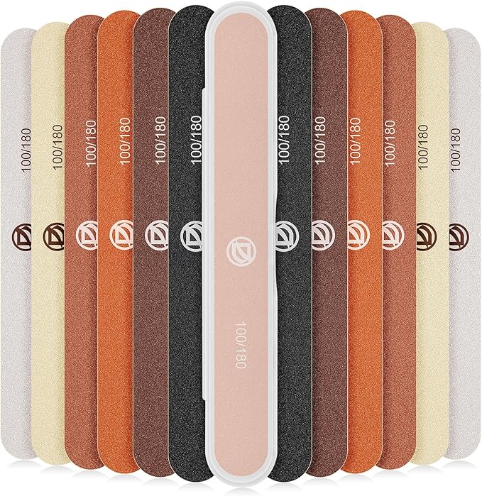 Nail Files 12-Pack 100/180 Grit Emery Board for Natural Nails, Double Sided Buffer with Portable Case for Natural & Acrylic Nails, Professional Fingernail Filer Millard