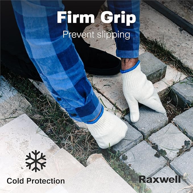 Raxwell White Cotton Gloves, 300 Pairs Bulk Case – Durable Knit Work Liners for BBQ, Painting, Gardening, Industrial, Mechanical Use, Medium Size, Breathable, Comfortable