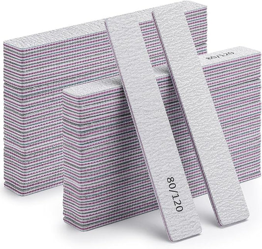 50 Pcs Nail Files for Acrylic Nails 80/120 Grit Double Sides Emery Boards Professional Nail Buffering Files