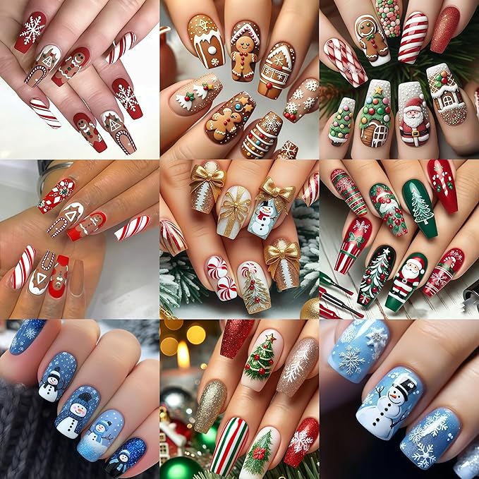 4 Sheets Christmas Nail Art Stickers Decals 5D Micro Embossed Nail Stickers for Nail Art Snowman Snowflakes Christmas Tree Cute Santa Claus Nail Decor Supplies Holiday Manicure Accessories for Women