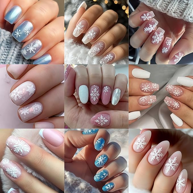6 Sheets Snowflake Nail Stickers 5D Embossed Christmas Snow Nail Art Stickers Self Adhesive Winter Snowflake Nail Decals Snowmen Star Christmas Nails Decoration Supplies for Women Holiday Manicure