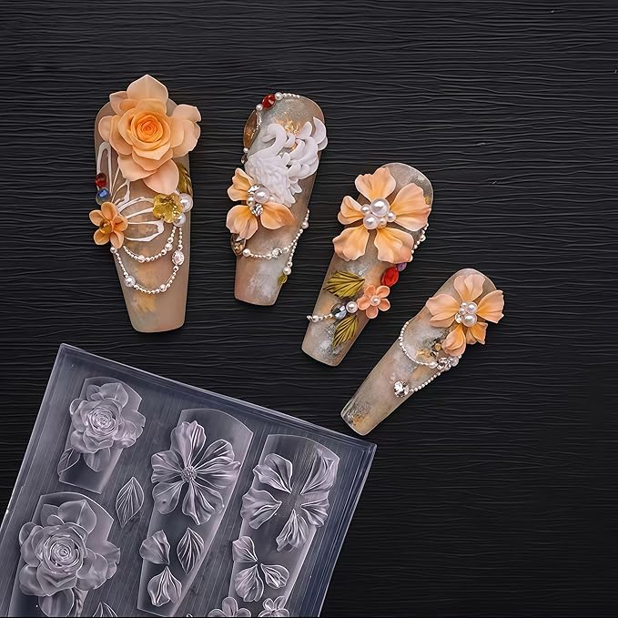 2 Pcs Flower Silicone Nail Art Molds for Women Resin Nail Design