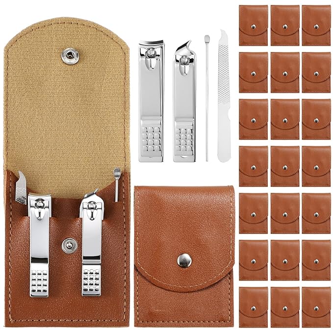 Lasnten 24 Set Christmas Manicure Set Bulk Nail Clippers Grooming Nail Kit Stainless Steel Professional Pedicure Kit Pedicure Tools with Travel Case Gifts for Xmas Men Women(4 in 1,Brown)