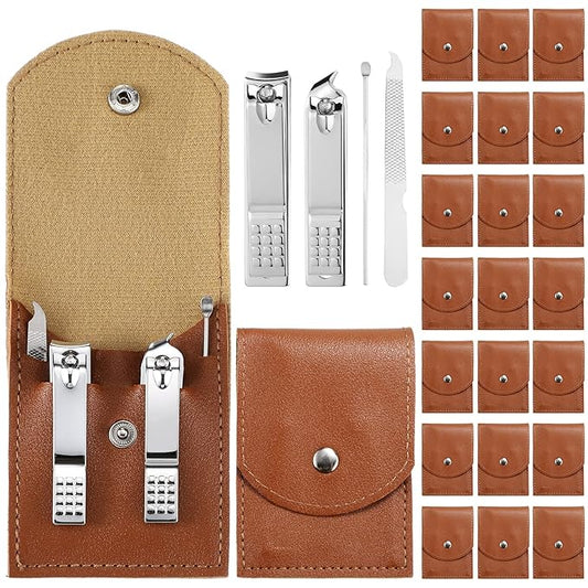 Lasnten 24 Set Christmas Manicure Set Bulk Nail Clippers Grooming Nail Kit Stainless Steel Professional Pedicure Kit Pedicure Tools with Travel Case Gifts for Xmas Men Women(4 in 1,Brown)
