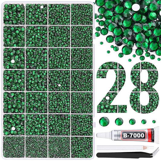 30000Pcs Resin Rhinestones for Bedazzling with B7000 Jewelry Glue, Emerald Green Flatback Gems Rhinestones for Crafting, Clothing Tumblers Mugs Shoes Fabric Decor Nail Art