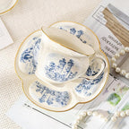 KAMMAK Tea Cups and Saucers Set of 2, 8 oz Porcelain Coffee Cups, SY001 | - Image 5