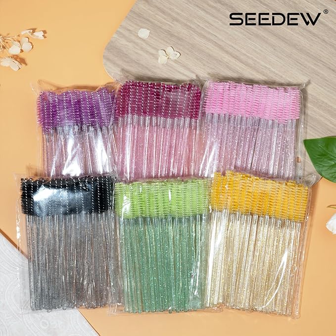 500 Pieces Eyelashes/Eyebrows Brushes, 10CM Lash Removal Cleaning Tools, Crystal Handle, Makeup Tools Mascara Wands(Simple Packaging)-(Crystal Pink)