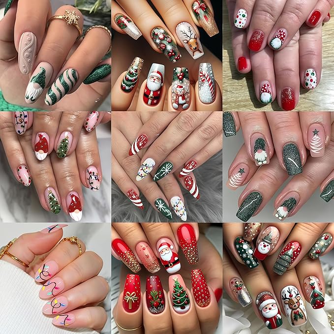 6 Sheets Christmas Nail Art Stickers Gingerbread Man Nail Stickers 3D Christmas Tree Santa Claus Nail Decals Winter Cartoon Christmas Light Design Nail Supplies for Women New Year DIY Manicure Decor