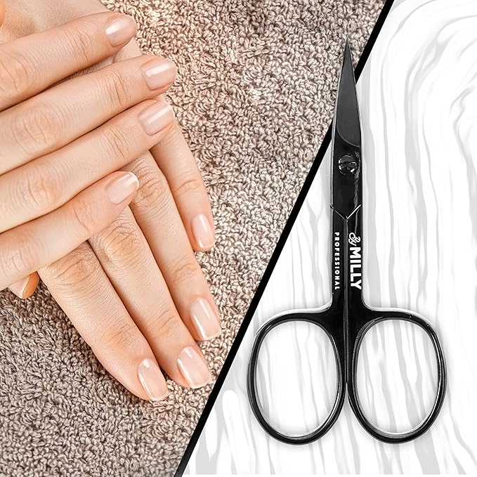 Professional Nail Scissors | High Carbon Stainless Steel | Manicure | Razor Sharp Curved Blade for Women - 100% Stainless Steel Beauty Scissors for Nails (Black)