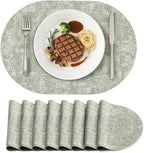 Placemats Set of 8, 11.8 x 17 Inch, Grass Green | Heat Resistant Oval Faux by homing
