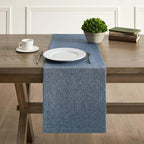 Basic Linen Style Table Runner, 14x90 Inch Navy Blue | Mitered Corner Design - Image 2