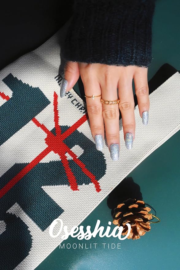 Semi Cured Gel Nail Strips, 20 pcs Nail Wraps, Glaze Stickers, Salon Quality French Manicure, Full Decal Gel Polish Strips, Long Lasting Holiday SCG, UV Lamp Required (Moonlit Tide)
