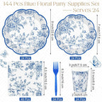 Kochorie 144 Pieces Blue Floral Paper Plates and Napkins Party Supplies - Image 2