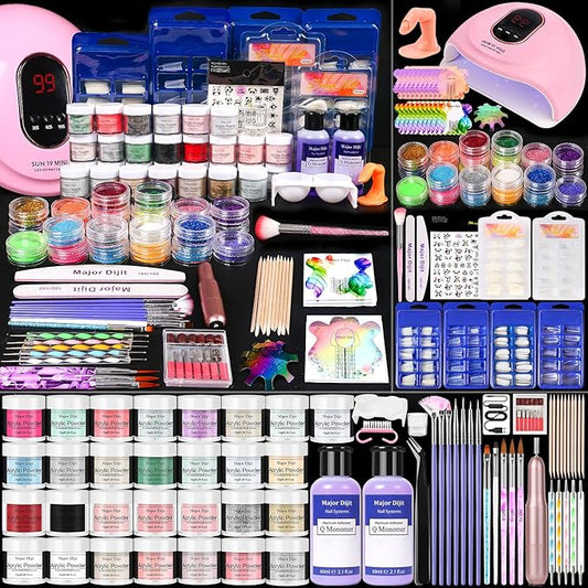Acrylic Nails Kit Set 29 Colors with UV Lamp & Electric Drill, 2x60ml Monomer - All-in-One Nail Art Supplies for Beginners with Everything