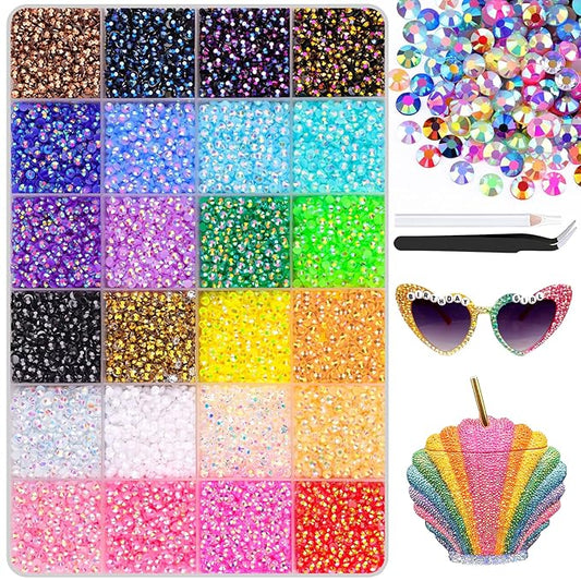 24000Pcs Resin Jelly Rhinestones with Tweezers for Crafting, Multi Colors 3mm Non Hotfix Flatback Gems, Bedazzling Crystal for DIY Crafts Clothing Tumblers Mugs Shoes Decor Nail Art