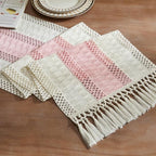 Macrame Style Bicolor Stitching Table Runner 14x90in Light Pink | Woven Boho by ZEEMARTONLINE
