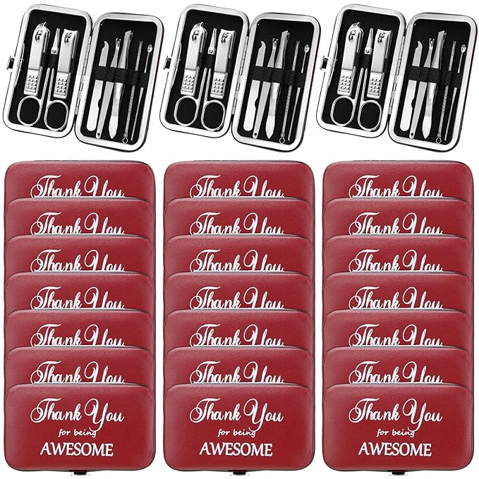Therwen 24 Sets Manicure Set Nail Clippers 8 in 1 Stainless Steel Grooming Nail Kit Thank You Appreciation Gift Professional Pedicure Tool for Men Women Personal Care(Race Red)