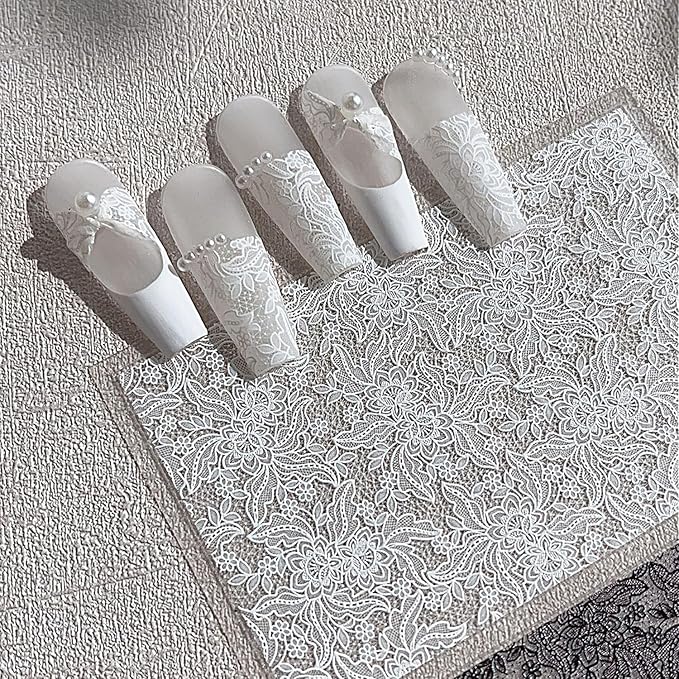 1 Sheets Embossed Lace Nail Decals for Nail Art Black White Flower Nail Stickers 5d Self-Adhesive Lace Flowers Nail Decals Fall Winter Nail Decoration for Women Nails Designs Accessories