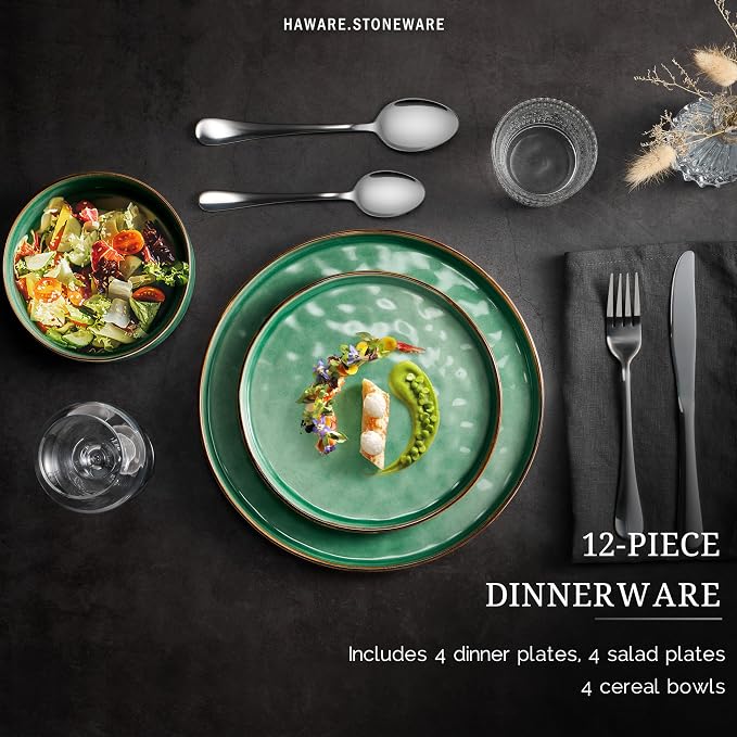 HaWare Dinnerware Sets, 12-Piece Plates and Bowls Set, Stoneware Dish Set - Image 3