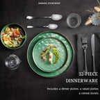 HaWare Dinnerware Sets, 12-Piece Plates and Bowls Set, Stoneware Dish Set - Image 3