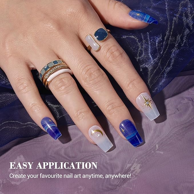 MelodySusie Semi Cured Gel Nail Strips (Starry Night), 20 PCS Stars Gel Nail Stickers, Deep Blue Gel Nail Wraps, UV Light Required, Durable and Salon Quality