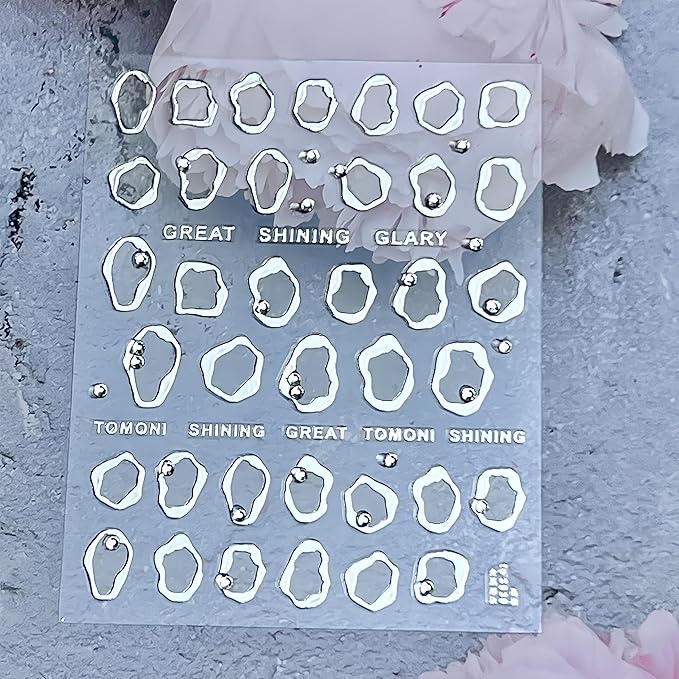 Irregular Bronzing Nail Art Stickers Gold Silver Square Frame Nail Stickers with Rhinestone 5D Self Adhesive Nail Designs Decals Simple Nail Art Stickers for Women Girls Nail DIY Decoration 2 Sheet