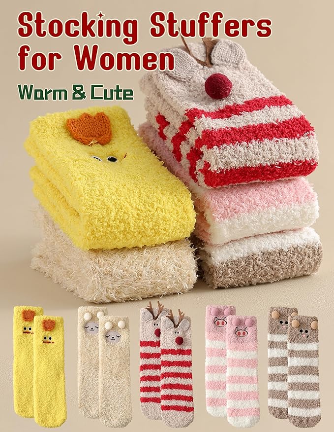 TEHOOK Warm & Cozy Gifts for Women, Stocking Stuufers, Fluffy Fuzzy Plush Sleeping Slipper Socks - Soft Warm Fabric