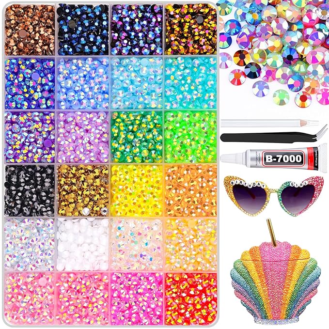 6600Pcs Resin Rhinestones for Bedazzling with B7000 Jewelry Glue, Colorful 5mm Non Hotfix Flatback Gems, Rhinestones for Crafting DIY Crafts Clothing Tumblers Mugs Shoes Fabric Decor Nail Art