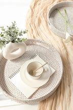 HITOMEN 14.2" Hand-Woven Round Rattan Serving Tray Decorative Ottoman Wicker - Image 2