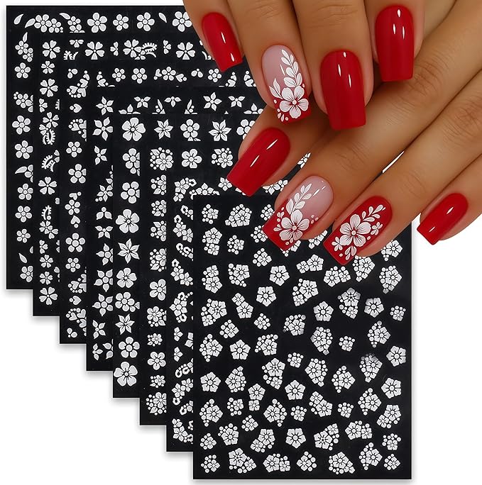 6Sheets Summer Flower Nail Art Stickers 3D Self-Adhesive Holographic Cherry Blossoms Design Nail Stickers Peach Blossoms Nail Supplies for Women DIY Floral Nail Art Decor