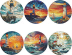 Lighthouse Coasters Leather Round Drink Coasters 6 Pcs Set - Image 2