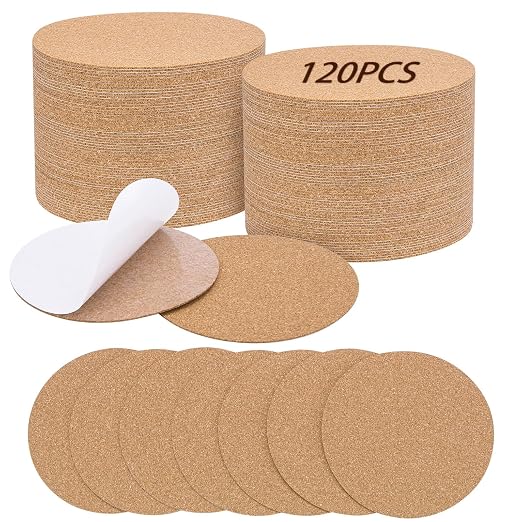 120PCS Self-Adhesive Cork for DIY Coasters, 3.74" Round Backing | Sticky Cork by SOKOSEY