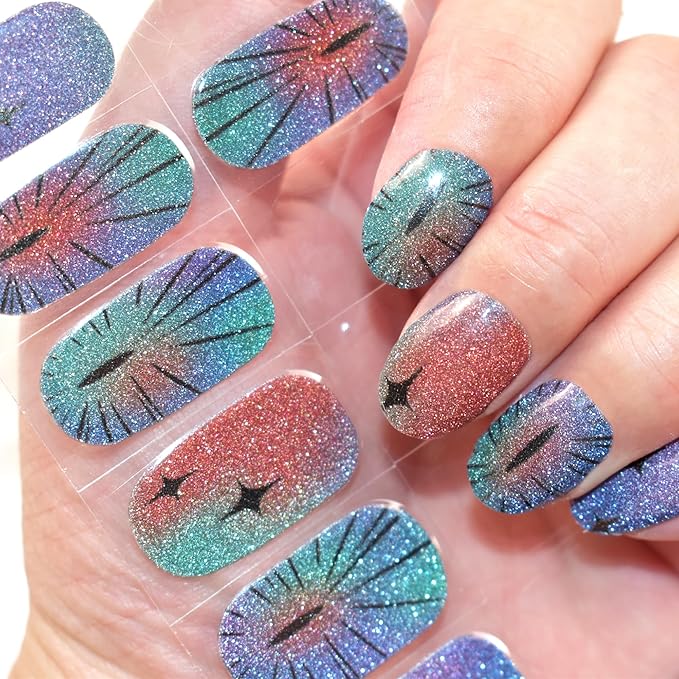 Semi Cured Gel Nail Strips 22pcs Polish Stickers Manicure Wraps for Home DIY Works with Nail Lamp Light
