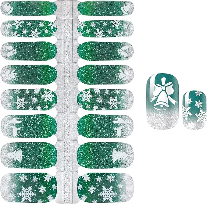 WOKOTO 5 Sheets Adhesive Nail Polish Stickers Strips Set with 1Pc Nail File, Holiday Winter Snow Flakes Nail Wraps Decals Tips Christmas Stickers Manicure Kit