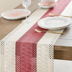 Macrame Style Bicolor Stitching Table Runner 14x48in Dusty Rose | Woven Boho - Image 5