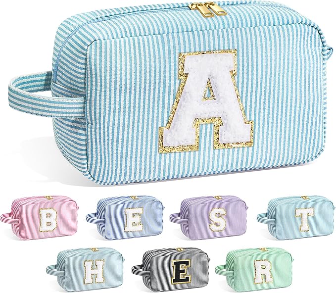 YOOLIFE Gifts for Women - Birthday & Graduation Gifts, Mother's Day & Teacher Appreciation, Personalized Initial Blue Makeup Bag