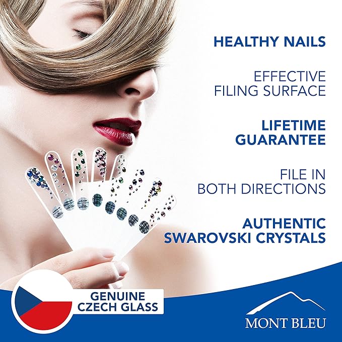 Mont Bleu Gift Set of 6 + 1 free Glass Nail Files hand decorated with crystals from Swarovski® | Hand Made, Czech Tempered Glass, Lifetime Guaranty