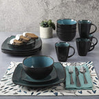 Gibson Elite Soho Lounge 16-Piece Reactive Glaze Dinnerware Set – Teal and - Image 7